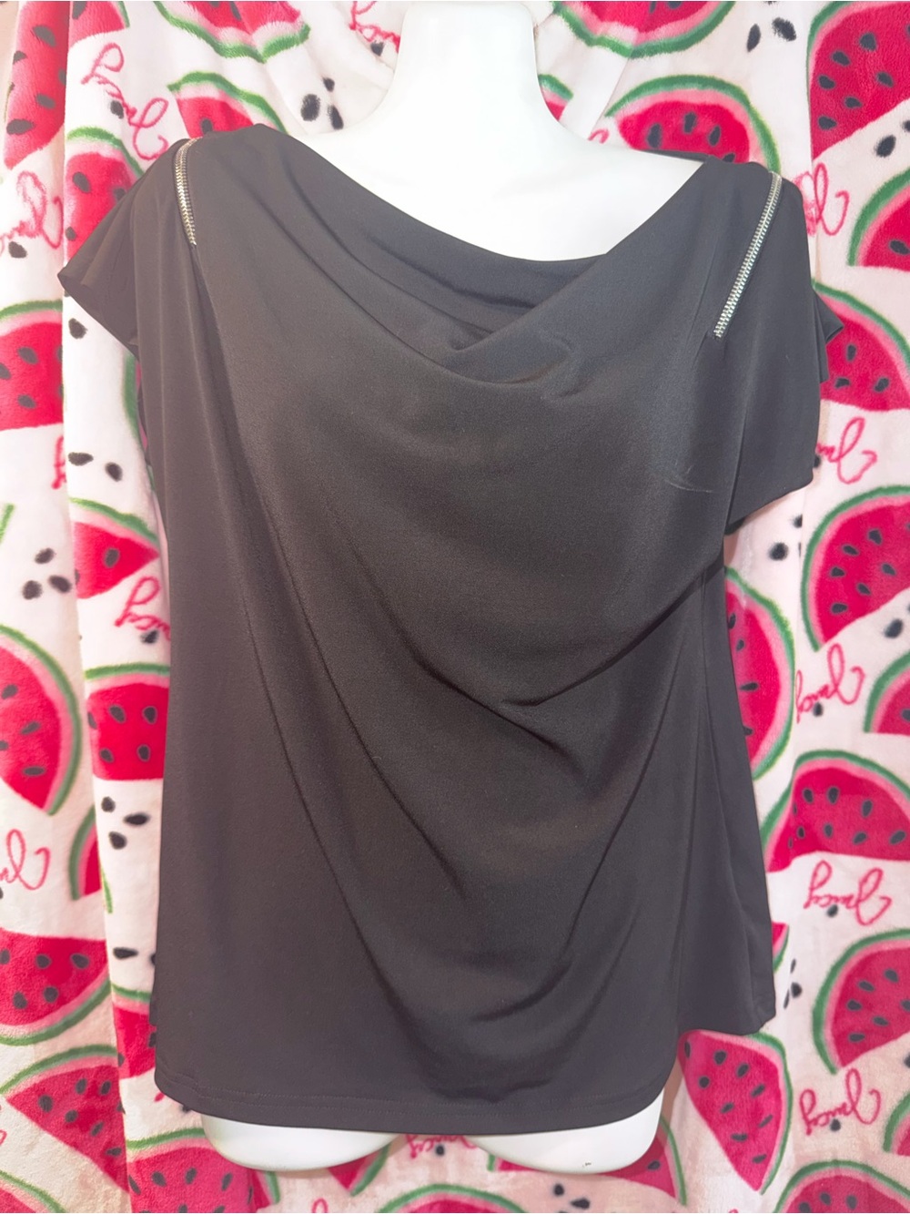 🖤 Worthington Drape-Front Blouse with Shoulder Zippers